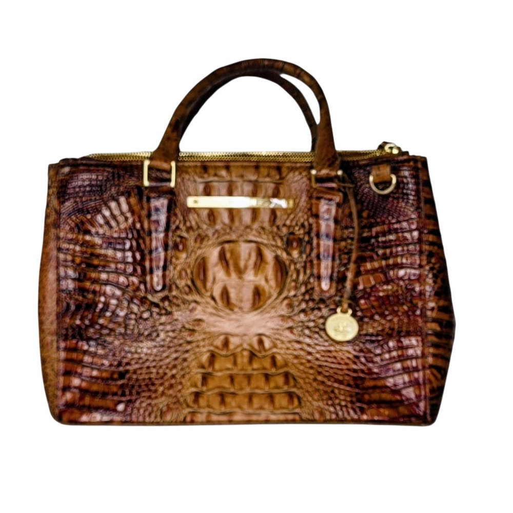 Brahmin Medium Tosted Brown Crocodile-Embossed Handbag